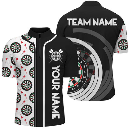 Black and White Dart Board Camo Custom Team Dart Polo, Quarter Zip Shirt For Men, Mens dart jersey NQS9202