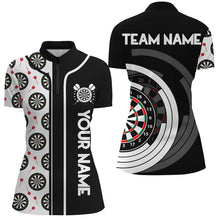 Load image into Gallery viewer, Black and White Dart Board Camo Custom Team Dart Polo, Quarter Zip Shirt For Women, Ladies dart jersey NQS9202