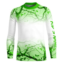 Load image into Gallery viewer, Personalized name White and Green Camo performance long sleeve team fishing tournament shirts NQS9554