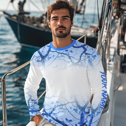 Personalized name White and Blue Camo performance long sleeve team fishing tournament shirts NQS9555