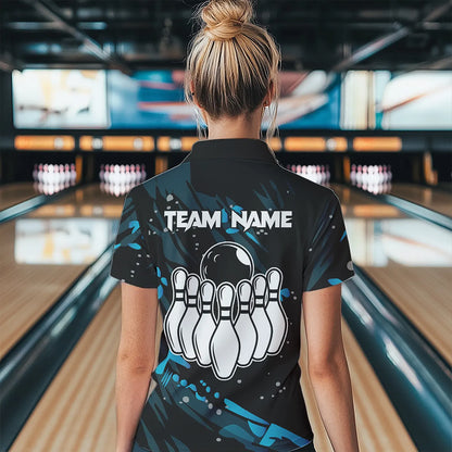 Personalized Blue Camo Bowling Team Shirts For Women Custom Bowling Team jerseys, Gifts For Bowler NQS9718