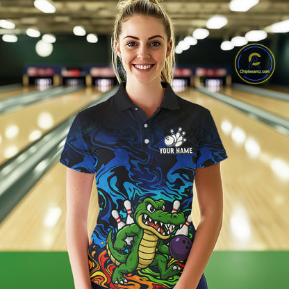 Colorful Funny Alligator Bowling Shirts for Women Custom Bowling Team Jersey, Gift For Bowlers NQS11755