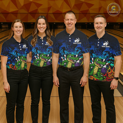 Colorful Funny Alligator Bowling Shirts for Men Custom Bowling Team Jersey, Gift For Bowlers NQS11755