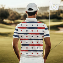 Load image into Gallery viewer, Red, White and Blue stars pattern Men golf polo shirts Custom patriotic golf attire for mens NQS9980