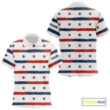 Load image into Gallery viewer, Red, White and Blue stars pattern Kid golf polo shirts Custom patriotic Kid golf attire NQS9980