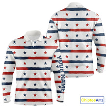 Load image into Gallery viewer, Red, White and Blue stars pattern Men golf polo shirts Custom patriotic golf attire for mens NQS9980