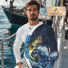 Load image into Gallery viewer, Blue and White Camo Largemouth Bass fishing Custom name sun protection Bass fishing team jerseys NQS9981