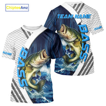 Load image into Gallery viewer, Blue and White Camo Largemouth Bass fishing Custom name sun protection Bass fishing team jerseys NQS9981