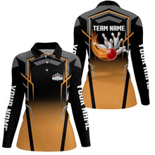 Load image into Gallery viewer, Black and Orange Bowling Polo, 1/4 Quarter Zip Shirts For Women, Custom Bowling Jerseys Team bowlers NQS7855
