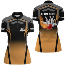 Load image into Gallery viewer, Black and Orange Bowling Polo, 1/4 Quarter Zip Shirts For Women, Custom Bowling Jerseys Team bowlers NQS7855