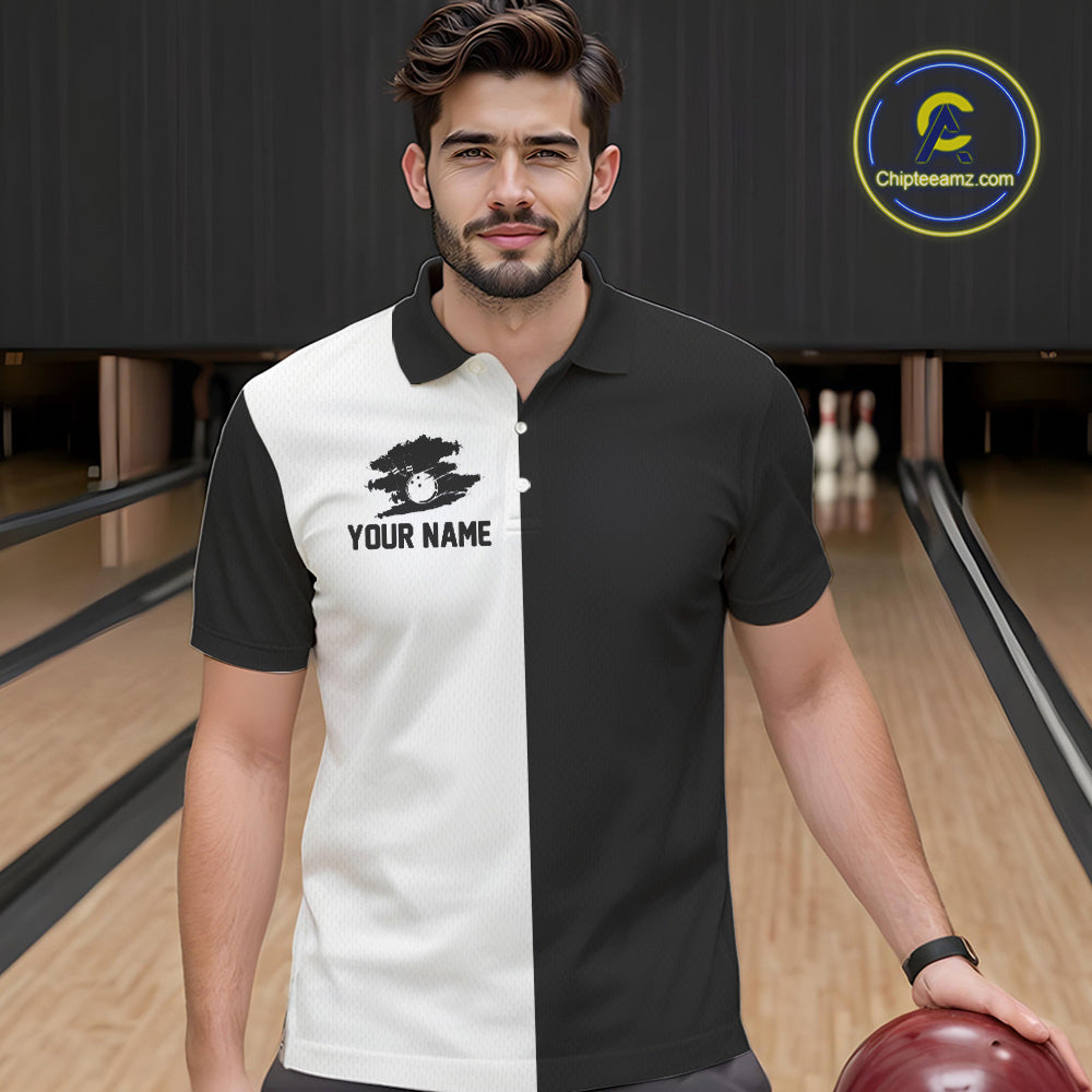 Black and white Retro Bowling shirts For Men Custom team bowling jerseys gift for Bowlers NQS10146