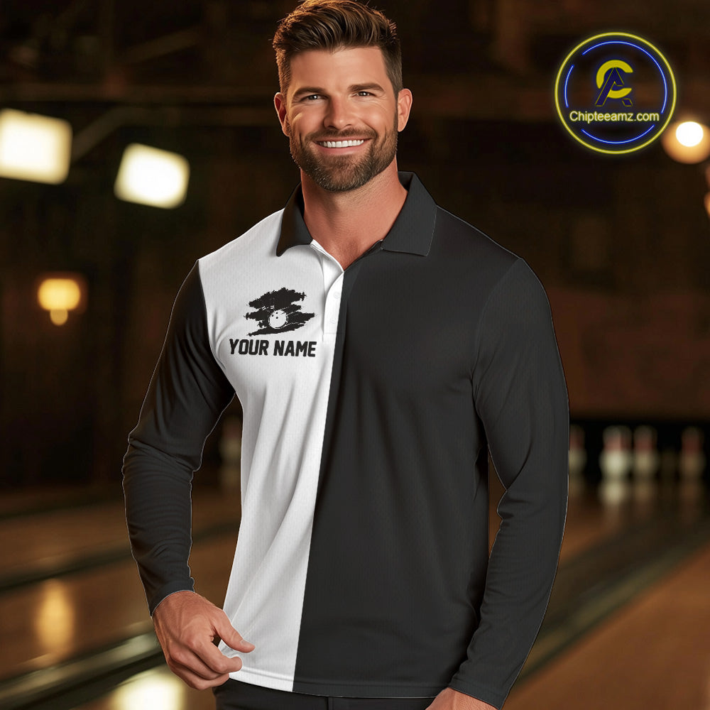 Black and white Retro Bowling shirts For Men Custom team bowling jerseys gift for Bowlers NQS10146