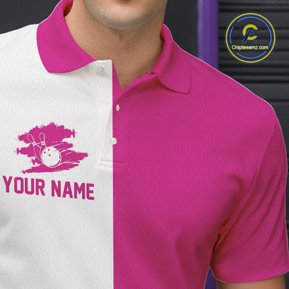 Pink and white Retro Bowling shirts For Men Custom team bowling jerseys gift for Bowlers NQS10147