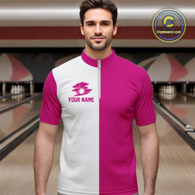 Load image into Gallery viewer, Pink and white Retro Bowling shirts For Men Custom team bowling jerseys gift for Bowlers NQS10147