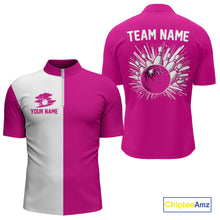 Load image into Gallery viewer, Pink and white Retro Bowling shirts For Men Custom team bowling jerseys gift for Bowlers NQS10147