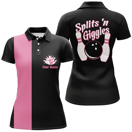 Splits'n Giggles Bowling polo Shirt For Women Personalized pink retro bowling Jersey NQS5967