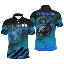 Load image into Gallery viewer, Black And Blue Custom Dragon Flame Bowling Shirts For Men, Dragon Fire Bowling Team Shirts NQS8498