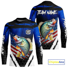 Load image into Gallery viewer, Crappie fishing American Flag Custom patriotic long sleeve team Crappie fishing shirts | Blue NQS10685