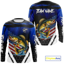 Load image into Gallery viewer, Walleye fishing American Flag Custom patriotic long sleeve team Walleye fishing shirts | Blue NQS10686