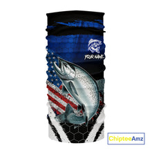 Load image into Gallery viewer, Salmon fishing American Flag Custom patriotic long sleeve team Salmon fishing shirts | Blue NQS10687