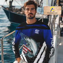 Load image into Gallery viewer, Salmon fishing American Flag Custom patriotic long sleeve team Salmon fishing shirts | Blue NQS10687