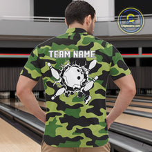 Load image into Gallery viewer, Bowling Polo, Quarter Zip shirts For Men Custom bowling ball and pins Green camo Bowling Team Jersey NQS10890