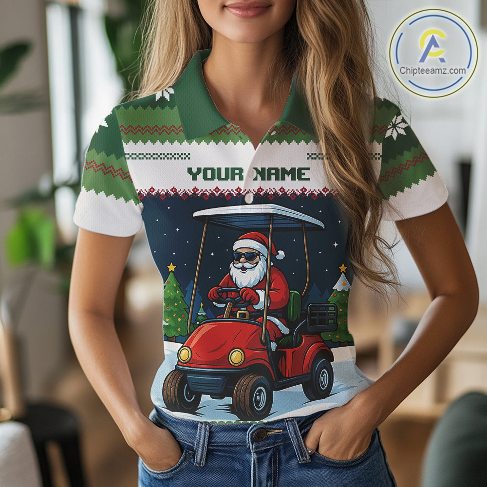Funny Santa golf ugly Christmas pattern Golf polo shirts for women custom gifts for the golfer NQS11078