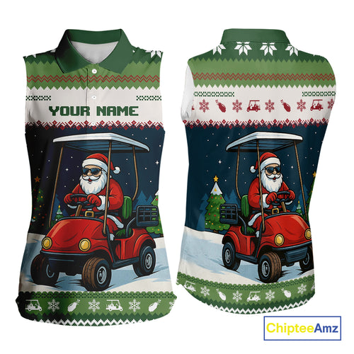 Funny Santa golf ugly Christmas pattern sleeveless Golf polo shirt custom gifts for the golfer NQS11078