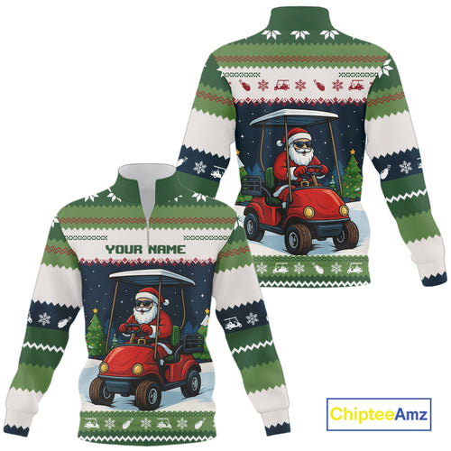 Funny Santa golf ugly Christmas pattern Quarter zip golf sweatshirt custom gifts for the golfer NQS11078