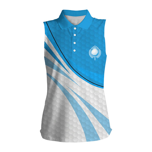 Blue and white golf shirt Women sleeveless polo shirt, ladies blue golf polo golfer gifts NQS9206