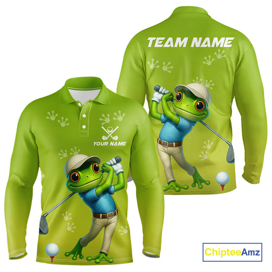 Funny Frog Golf polo shirt for men Custom Green mens golf top, personalized golf gifts NQS11280