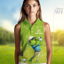 Load image into Gallery viewer, Funny Frog Sleeveless Golf polo shirt for Women Custom Green ladies golf top, personalized golf gifts NQS11280