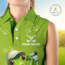 Load image into Gallery viewer, Funny Frog Sleeveless Golf polo shirt for Women Custom Green ladies golf top, personalized golf gifts NQS11280