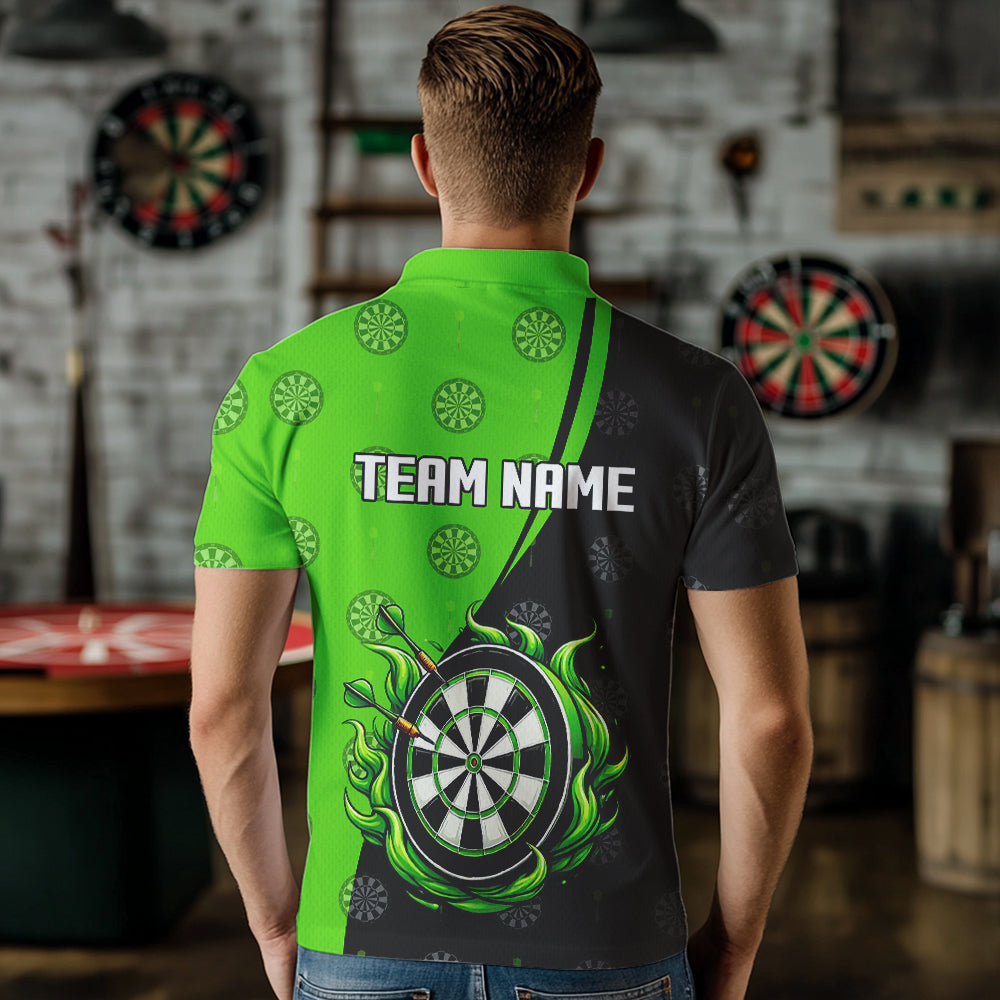 Personalized Black and Green Camo Flame Darts Shirts For Men Custom Green Fire Team Darts Jerseys NQS9565