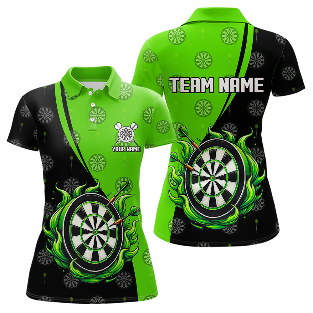 Black and Green Flame Darts Shirts For Women Custom Team Darts Jerseys NQS9565