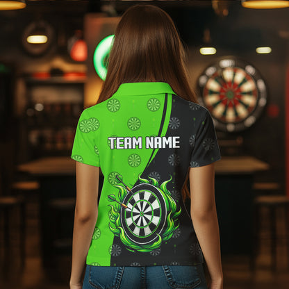 Black and Green Flame Darts Shirts For Women Custom Team Darts Jerseys NQS9565