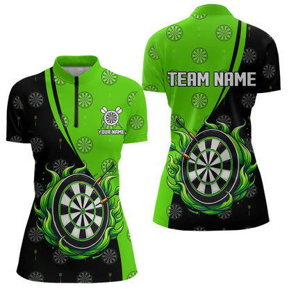 Black and Green Flame Darts Shirts For Women Custom Team Darts Jerseys NQS9565