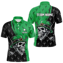 Load image into Gallery viewer, Personalized Black and Green Camo Skull Men golf polo shirts Custom St Patrick Day mens golf wear NQS9566