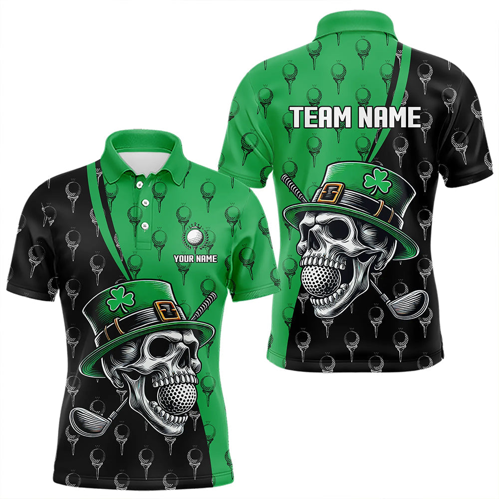 Personalized Black and Green Camo Skull Men golf polo shirts Custom St Patrick Day mens golf wear NQS9566