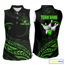 Load image into Gallery viewer, Black and Green Tribal Pattern Bowling Sleeveless Polo shirt Custom Team Bowling Jerseys NQS10484