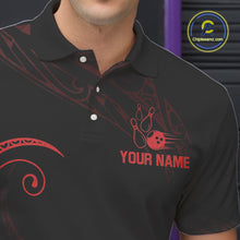 Load image into Gallery viewer, Black and Red Tribal Pattern Bowling Polo, Quarter Zip shirts For Men Custom Team Bowling Jerseys NQS10485