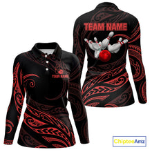 Load image into Gallery viewer, Black and Red Tribal Pattern Bowling Polo, Quarter Zip shirts For Women Custom Team Bowling Jerseys NQS10485