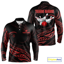 Load image into Gallery viewer, Black and Red Tribal Pattern Bowling Polo, Quarter Zip shirts For Men Custom Team Bowling Jerseys NQS10485