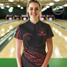 Load image into Gallery viewer, Black and Red Tribal Pattern Bowling Polo, Quarter Zip shirts For Women Custom Team Bowling Jerseys NQS10485