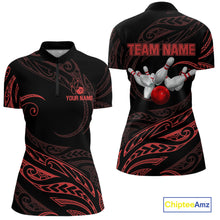 Load image into Gallery viewer, Black and Red Tribal Pattern Bowling Polo, Quarter Zip shirts For Women Custom Team Bowling Jerseys NQS10485