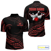 Load image into Gallery viewer, Black and Red Tribal Pattern Bowling Polo, Quarter Zip shirts For Men Custom Team Bowling Jerseys NQS10485