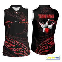 Load image into Gallery viewer, Black and Red Tribal Pattern Bowling Sleeveless Polo shirt Custom Team Bowling Jerseys NQS10485