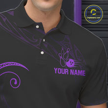 Load image into Gallery viewer, Black and Purple Tribal Pattern Bowling Polo, Quarter Zip shirts For Men Custom Team Bowling Jerseys NQS10486