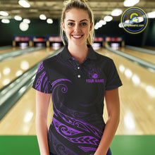 Load image into Gallery viewer, Black and Purple Tribal Pattern Bowling Polo, Quarter Zip shirts For Women Custom Team Bowling Jersey NQS10486