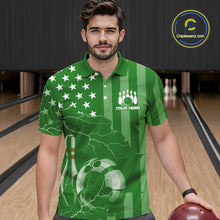 Load image into Gallery viewer, Personalized Green American flag Lightning thunder Custom Bowling Team Shirts For Mens Bowling Jersey NQS10487